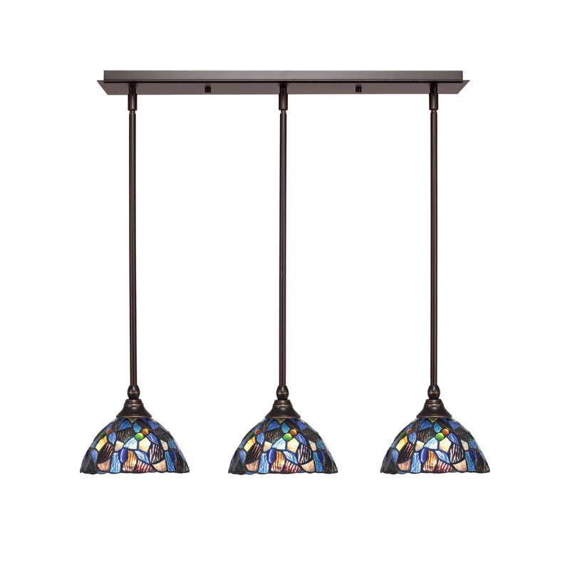 Luminaire suspendu en mosaïque bleu 3 "à 3 lumières, Granit foncé