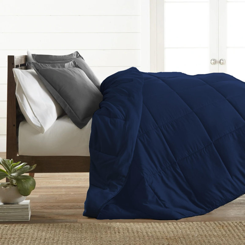 All Season Reversible Bamboo Comforter Down with Alternative Filling, Full, Navy