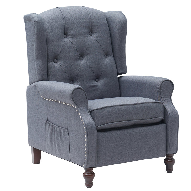 Recliner Wingback Chair Tufted Arm Chair Recliner Fabric Push Back Recliner, Dark Grey Linen