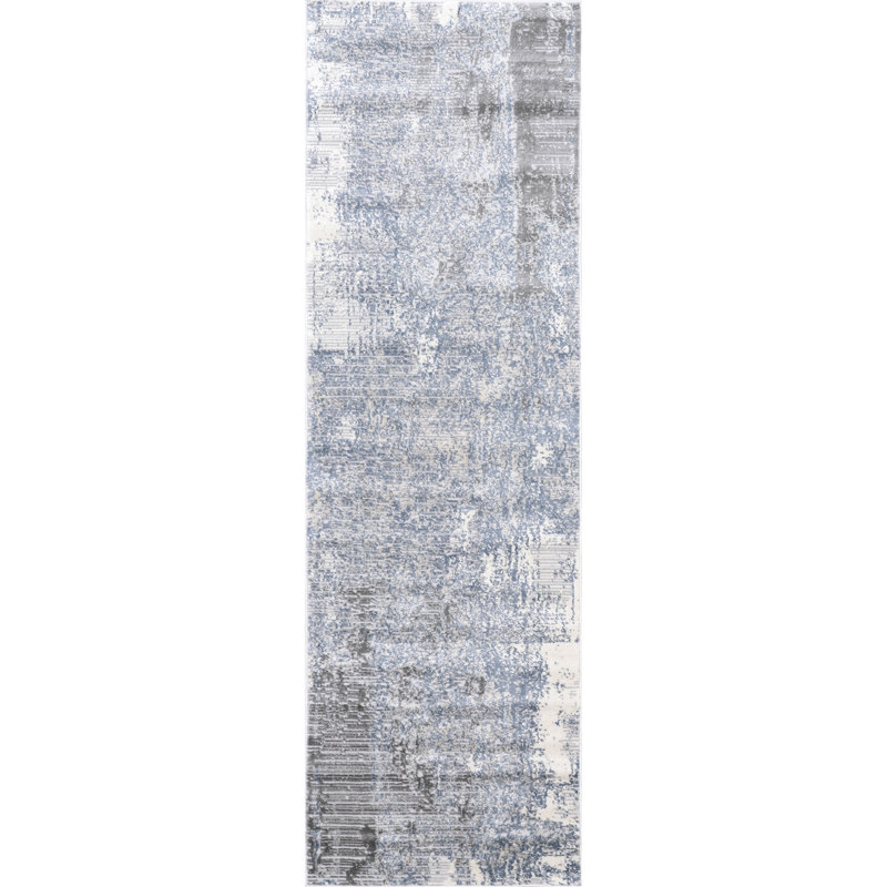 Abstract Blue Area Rug, Runner 2'6" x 10'