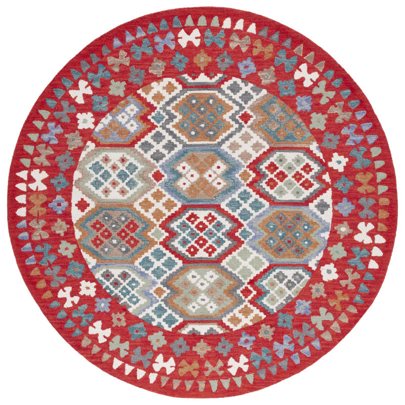Horwich 413 Area Rug In Red / Ivory, Round 7'