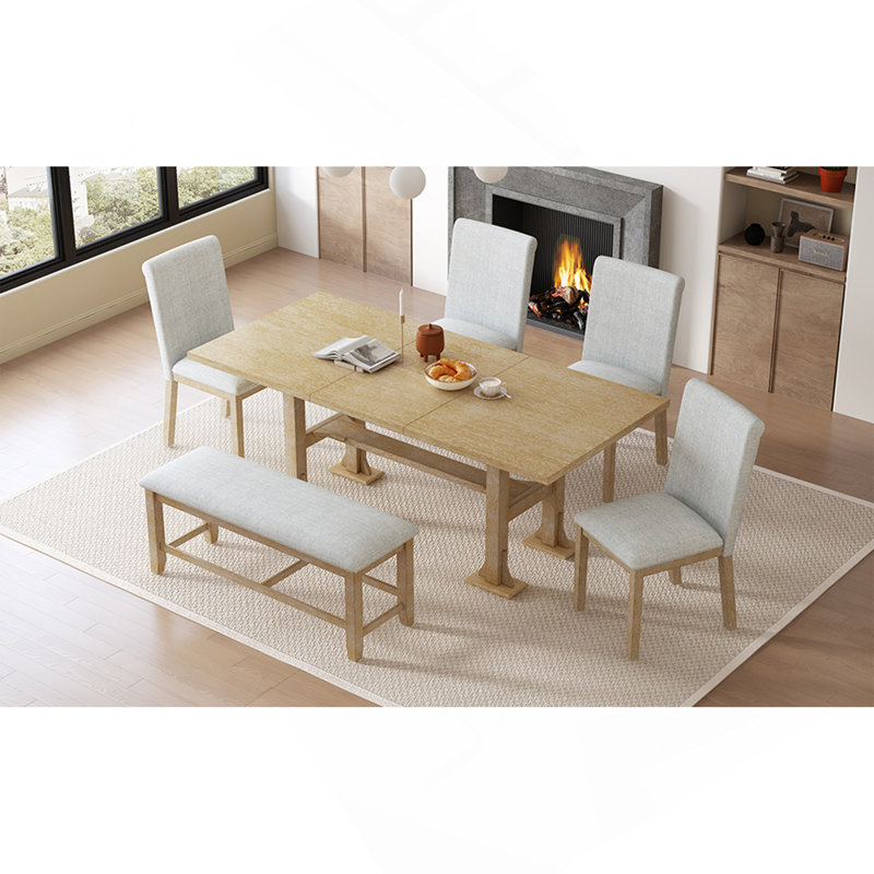 Ensemble de table de salle à manger extensible de 76 pouces Farmhouse