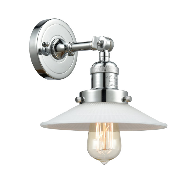 Miramontes Dimmable Bath Sconce, 6 Watt Vinage LED Bulb, Polished Chrome, Matte White Halophane