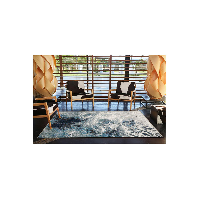 Tapis bleu décoratif abstrait et bleu, Tapis de couloir 2 pi 6 po x 6 pi 7 po
