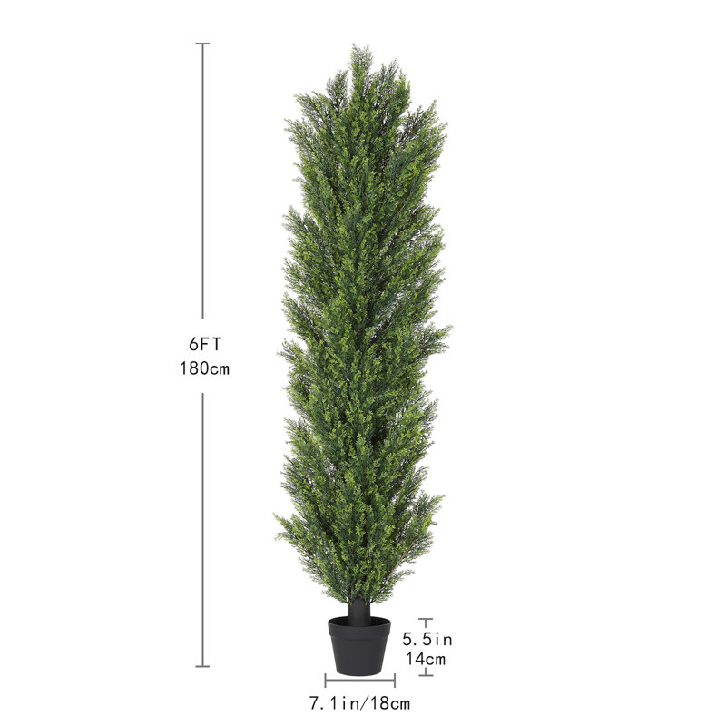 Ensemble de 2 arbres à cèdre artificiels pour l'extérieur 6 pi, Vert, H 70,87 po x l 15 po x P 15 po