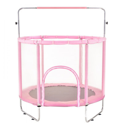 55" Kids Trampoline, 4.6FT Indoor Outdoor Trampoline, Birthday Gifts Christmas Toys for 3+ Years Children, Mini Toddler Recreational Trampolinewith Safety Enclosure Net and Basketball Hoop, Pink