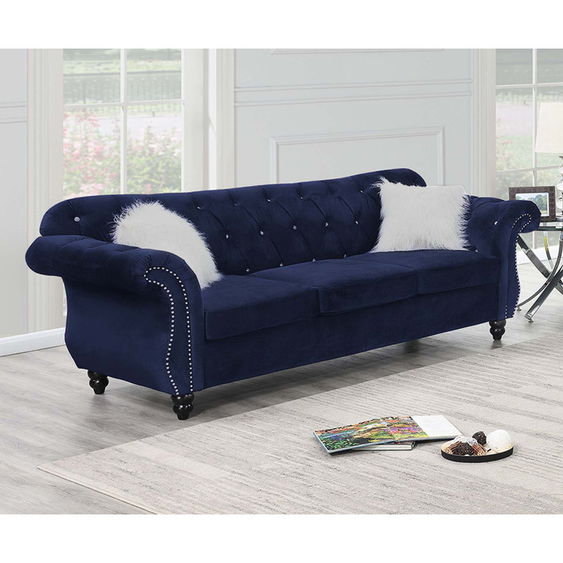 Canapé 1 pièce en velours indigo avec coussins