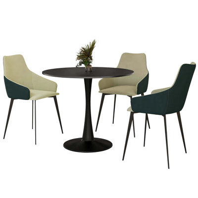 Ensemble de salle à manger 4 pièces avec table ronde de 35 po et 3 chaises en tissu