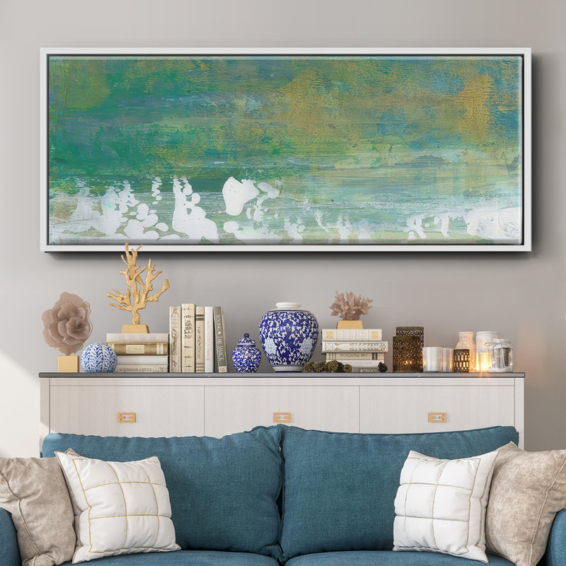 Chartreuse et turquoise II - toile encadrée, Blanc, H 8 po x l 20 po x P 1,5 po