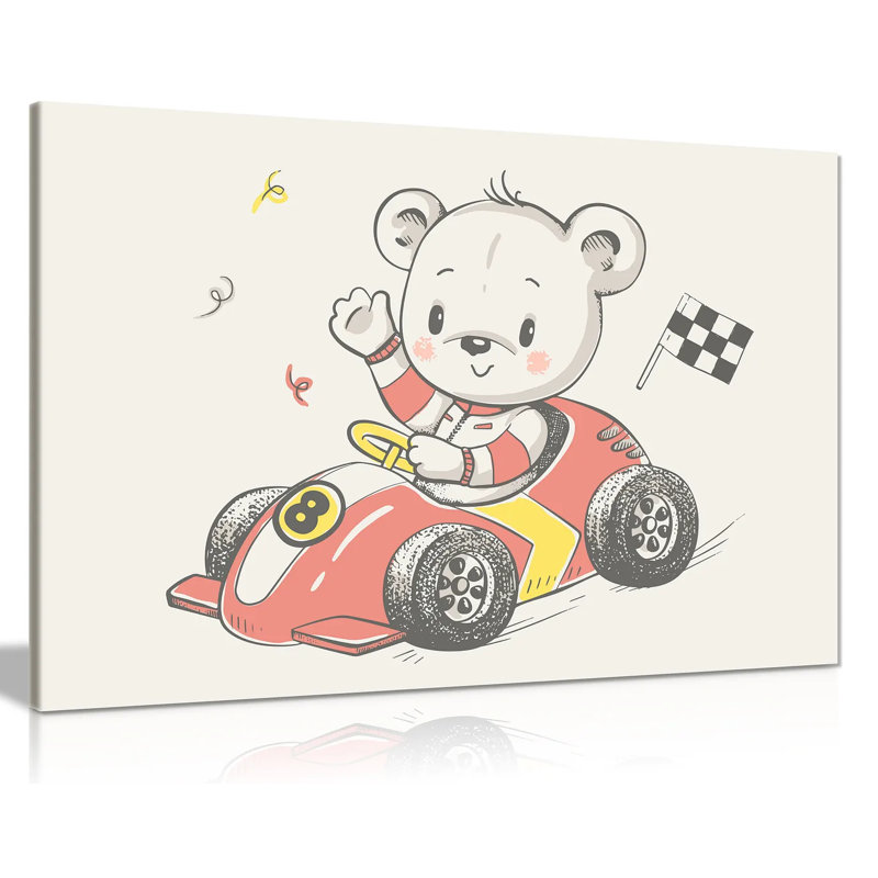 Bear Driving Racing Car - Wrapped Canvas Print, 76cm H x 51cm W