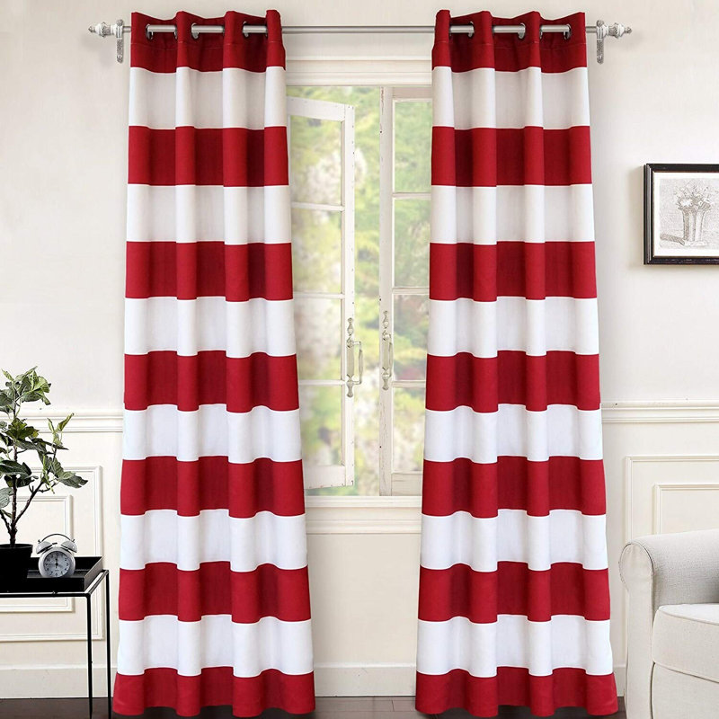 Eastcote Striped Room Darkening Grommet Curtains, Red, 52" W x 96" L