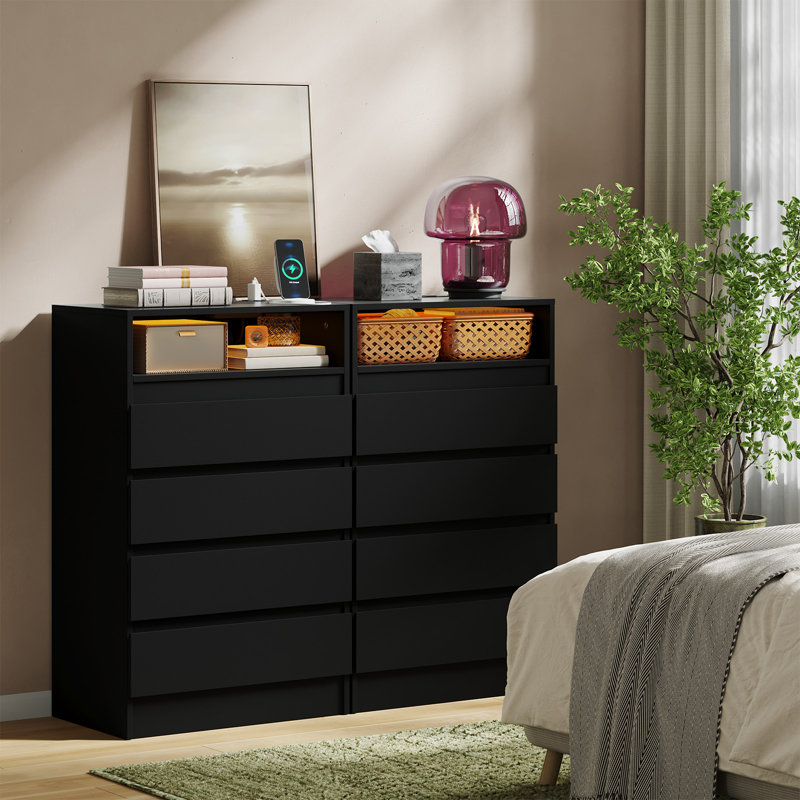 Commode 4 tiroirs avec prise de courant noire