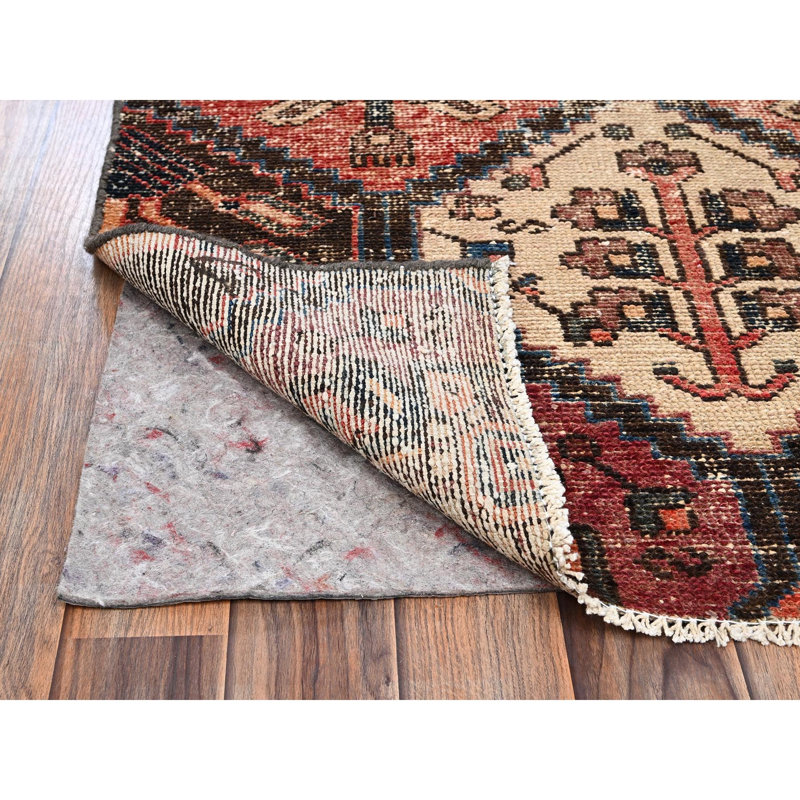Tapis de couloir 3 pi x 9 pi 2 po de style persan rétro avec motif de jardin, usé et vieilli, 100% laine, noué à la main, velours zéro, côtés et extrémités professionnellement sécurisés, tapis de couloir
