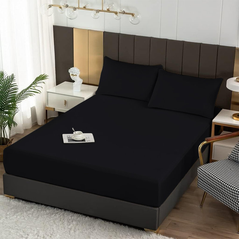 Ultra Soft 200 Thread Count Microfiber Fitted Sheet, Kingsize (5'), Black