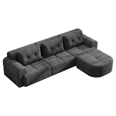112''W Chenille Sectional Sofa L Shaped Compressed Sectional Sofa Couch with Chaise for Living Room