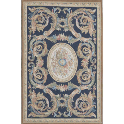 Tapis beige et bleu noué à la main de haute qualité