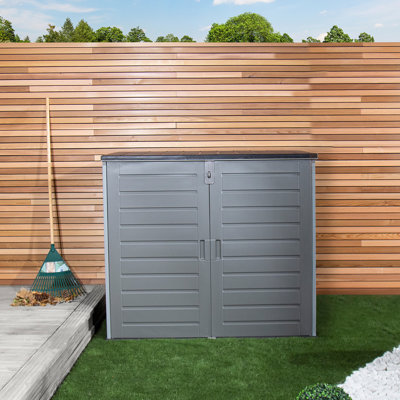 Charles Bentley 140cm W 117L Water Resistant Plastic Lockable Deck Box in Grey/ Black