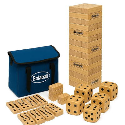 Ensemble de jeux d'extérieur comprenant 45 blocs de culbute géants, 28 dominos géants et 6 dés géants, jeux d'extérieur géants pour le plaisir en famille, ensemble de 3 jeux d'extérieur géants classiques pour adultes