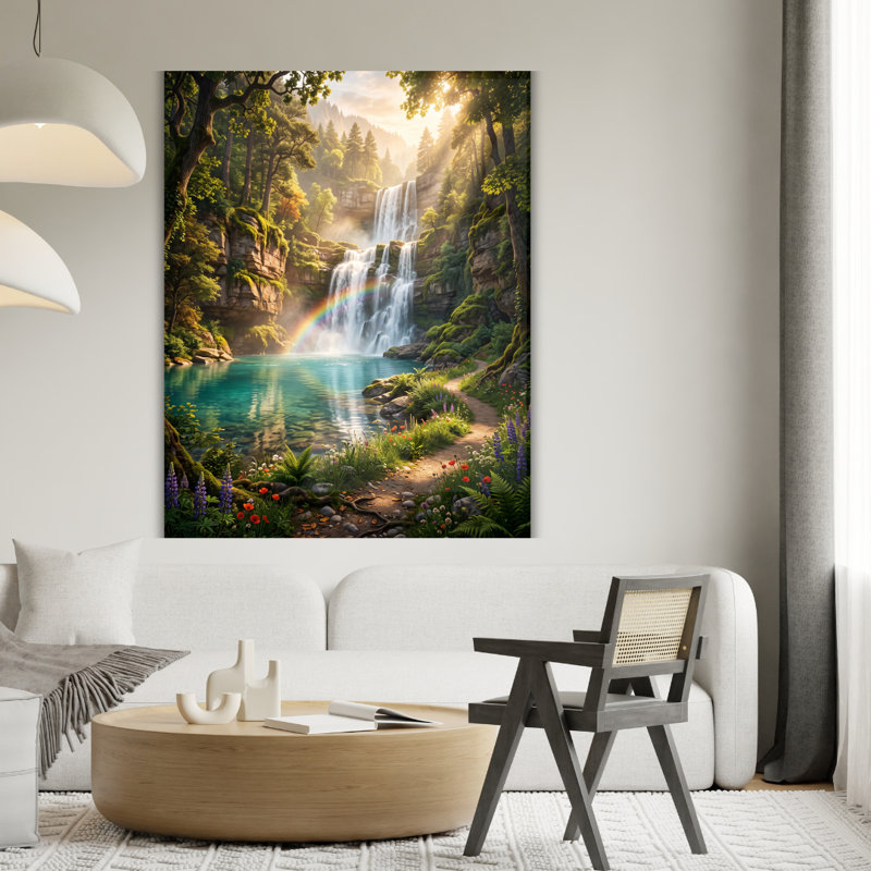 Art mural en verre trempé forêt cascade, H 40 po x l 30 po
