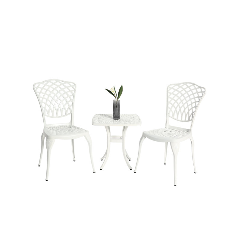 3 Piece Patio Furniture - Cast Aluminum, Rustproof 2 Chairs & 1 White Round Table For Balcony, Backyard Classical Design, Convenient Assembly Steps Outdoor In Style Garden, Balcony Simple Required