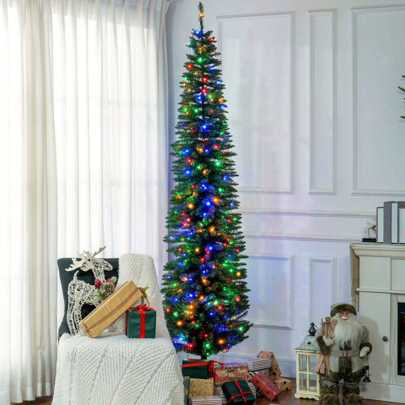 Arbre de Noël artificiel 8 pi avec 8 lumières, 668 branches, 250 lumières DEL colorées, base en acier, vert