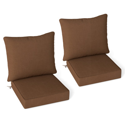 Ensemble de coussins de siège profond 2 pièces intérieur / extérieur avec ceintures de corde brun
