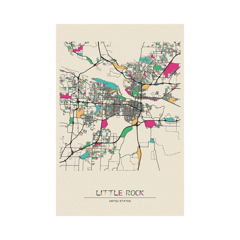 Little Rock, Arkansas Map by Ayse Deniz Akerman - Wrapped Canvas Print, 101.6 cm H x 66.04 cm W x 3.175 cm D