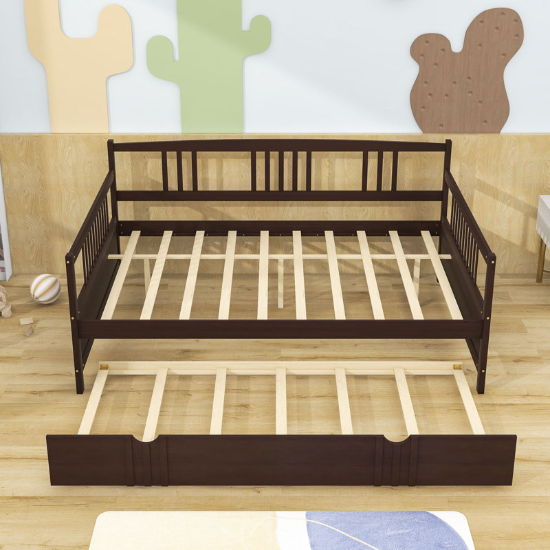 Daybed Wood Bed with Trundle, Espresso, Full