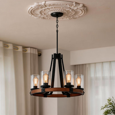 Livorno 6 - Light Steel Wagon Wheel Chandelier