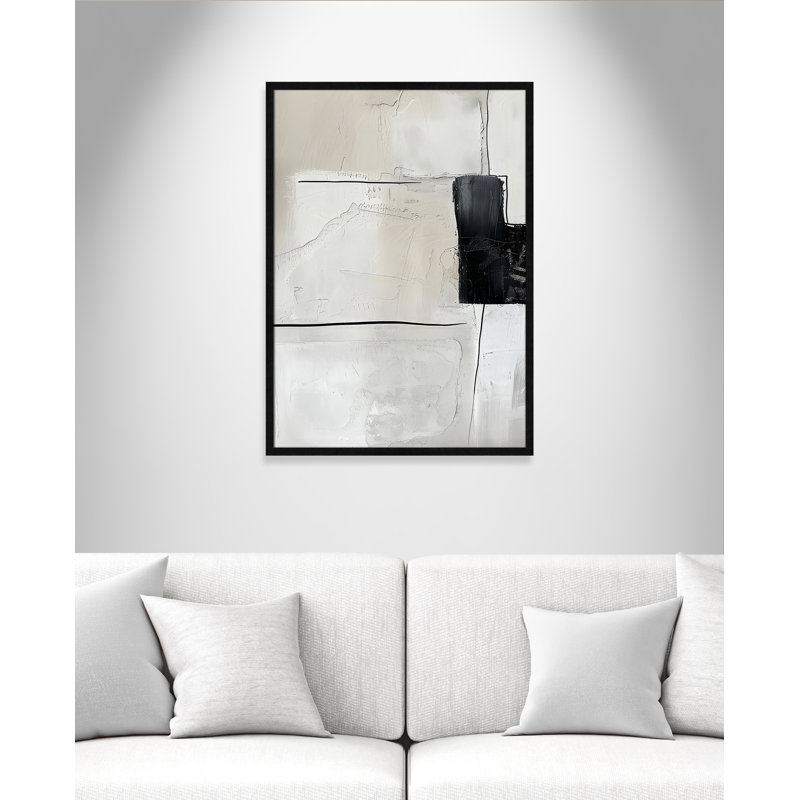 «Neutral Balance I Print» par Lazar Studio, L 25,5 po x H 35,5 po, Impression encadrée, Grain de bois noir