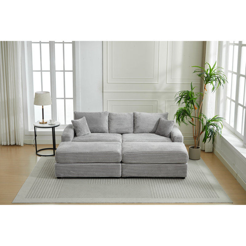Canapé en velours côtelé doux et extensible, 2 pour le salon, rétro moderne beige avec coussins, 2 cinémas maison, noir, Gris