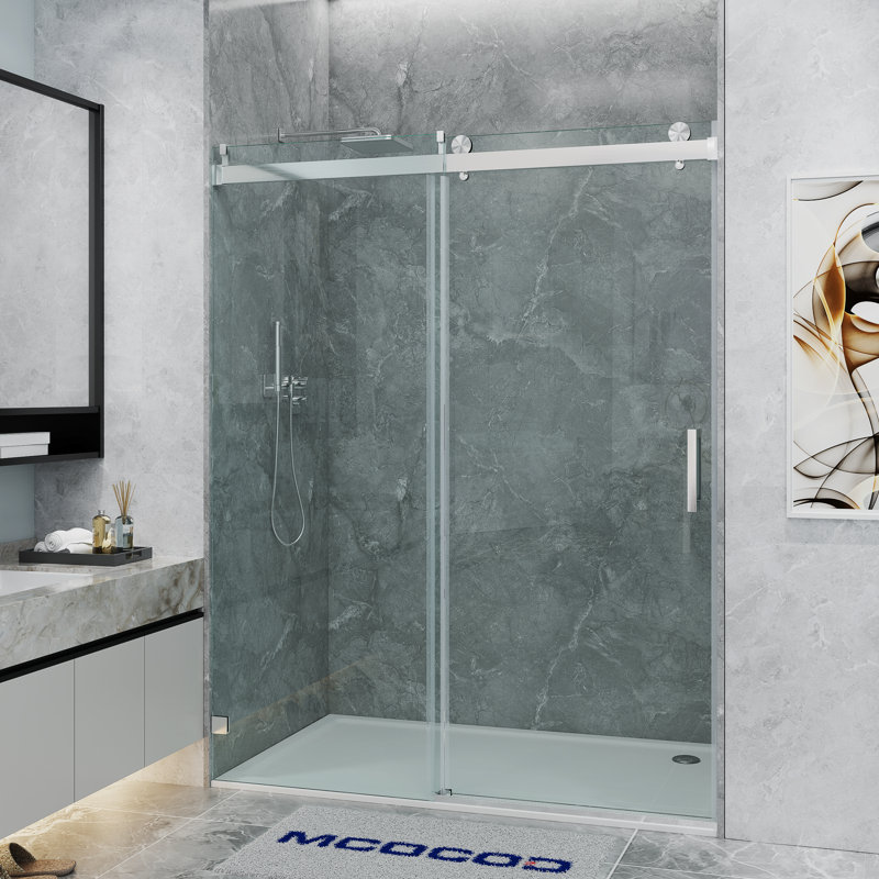  Porte de douche coulissante simple en verre trempé transparent incassable 3/8 po (10 mm) opale Mirage Mcocod Ss08 ajustable l 72 po x H 76 po