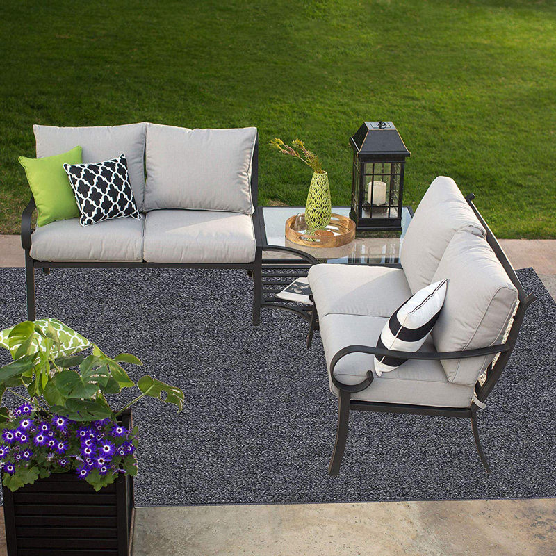 Tapis d'intérieur / extérieur de couleur unie Analiese Gray, Rectangle 12 pi x 15 pi