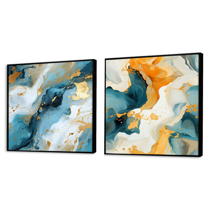 Jeremy - Ensemble de 2 collages abstraits carrés, Cadre flottant noir, H 30 po x l 61 po