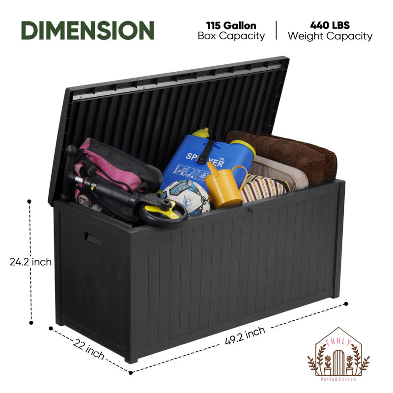 Boîte de rangement EHHLY de qualité commerciale, boîte de rangement extérieure de 113 gallons, grande boîte de livraison verrouillable pour le porche extérieur, coussins de patio