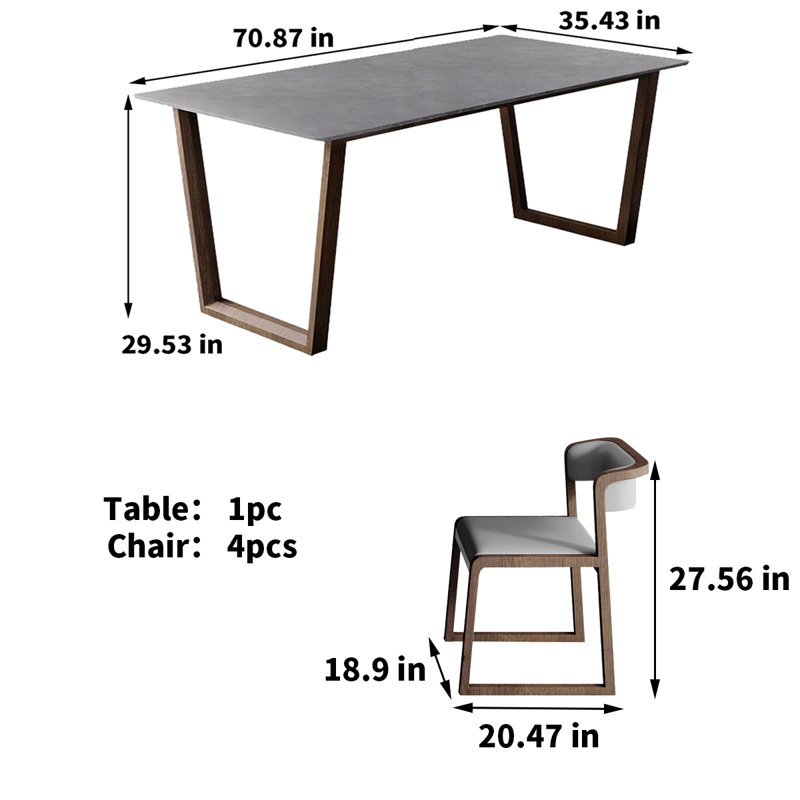 Ensemble de table de salle à manger Nordic, H 29,53 po x L 70,87 po x l 35,43 po