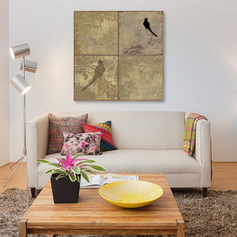 «Damask Birds», reproduction sur toile, H 12 po x l 12 po x P 0,75 po, Pas de tapis, Toile tendue