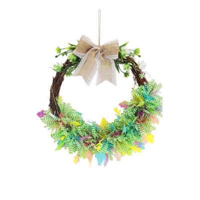 Easter Wreath Decorated With Colorful Eggs Bunnies And Ribbons A Spring Party Decoration And Door Hanging Suitable For Easter Decorations
