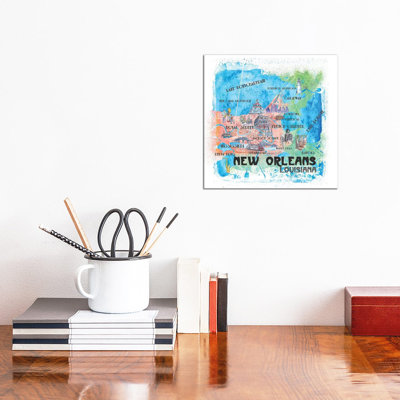 New Orleans Louisiana USA Illustrated Map by Markus & Martina Bleichner - Painting on Canvas