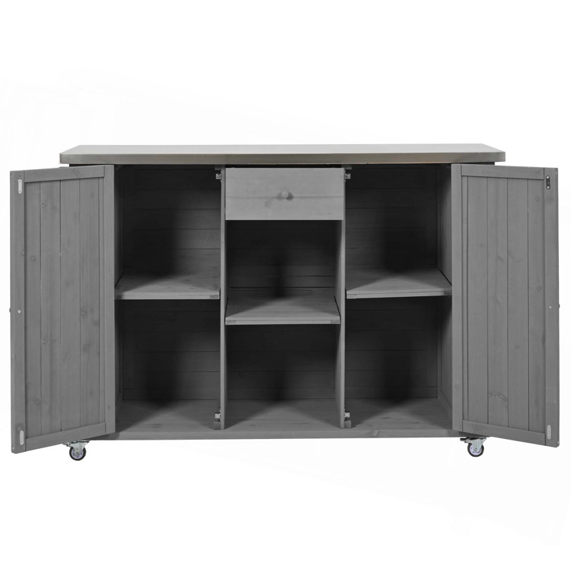 Outdoor Fir Wood Kitchen Island With Stainless Steel Top, Ample Storage Space, Towel, Spice Racks & A Bottle Opener For Outdoor