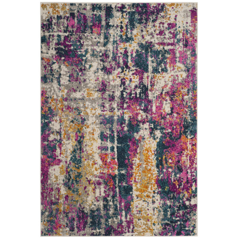 Christa Abstract Ivory/Blue Area Rug, Rectangle 4' x 6'
