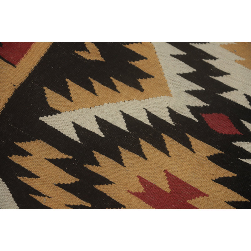 Tapis de couloir oriental géométrique en laine Kilim 3 x 13