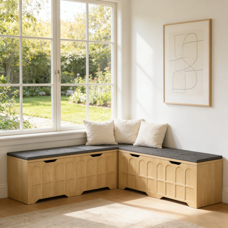 L-Shaped Corner Storage Bench With Cushion, 3-Piece Modular Kitchen Nook Seat & Toy Storage Chest