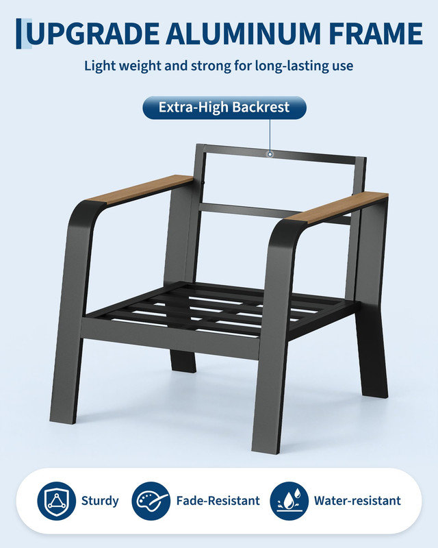 Ensemble de conversation de patio 7 pièces en aluminium avec table basse, coussins gris lavables, métal résistant aux intempéries pour balcon de terrasse près de la piscine
