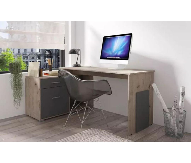 Como L-Shaped Metal Base Writing Desk, Oak Wellington