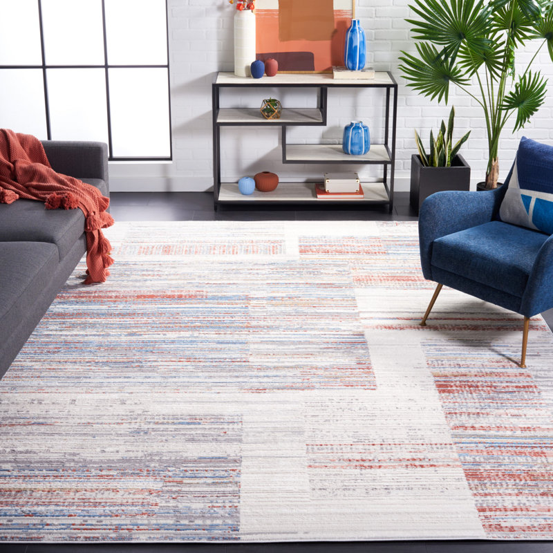Tapis abstrait ivoire / rouille, Rectangle 8 pi x 10 pi