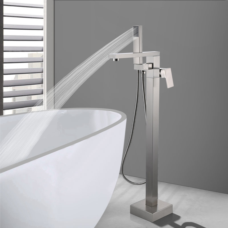 42 Robinet de baignoire autoportante à poignée unique 7/8 po avec pomme de douche à main, Nickel brossé