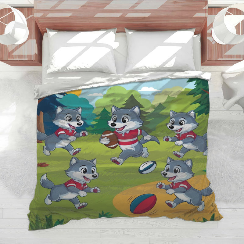 Dessin de loups jouant de l'édredon de rugby, Lit simple