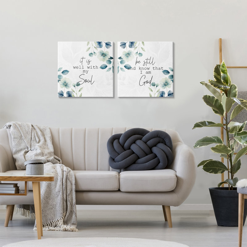 Ensemble de 2 impressions sur toile Spiritual Proverbs with Flowers, design par Kim Allen, H 17 po x l 34 po