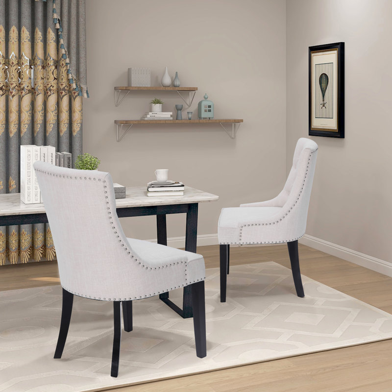 Chaise capitonnée beige rembourrée , Lin beige, Set of 2